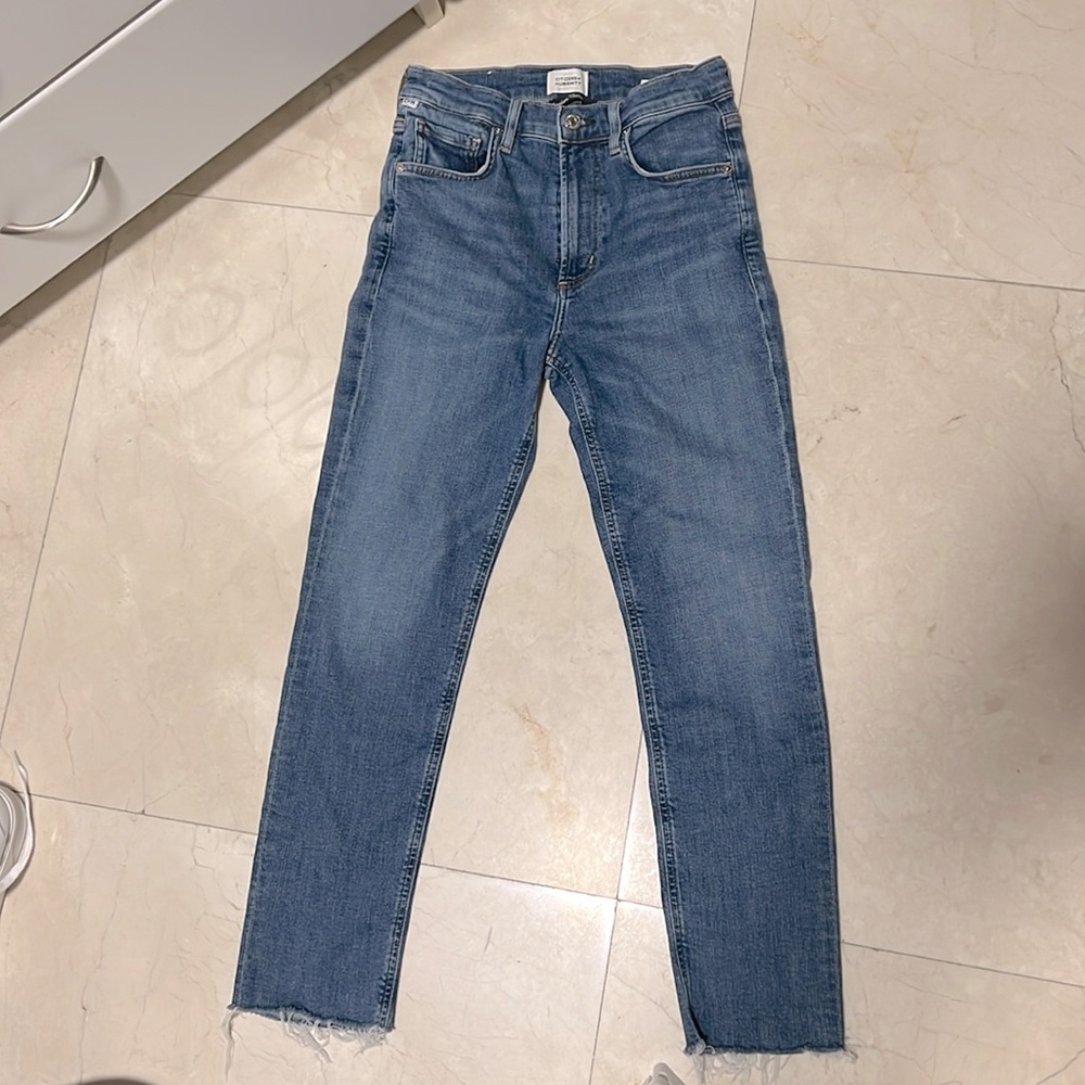 Citizens of Humanity- Isola Straight Crop stretch jeans, size 25, mid blue